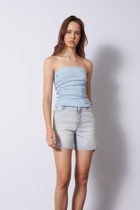BEBE MAVİ — DANTEL DETAYLI STRAPLEZ TOP