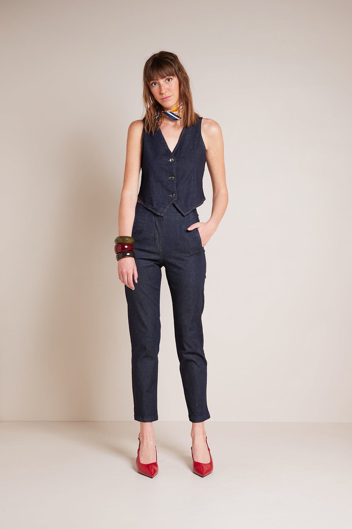DİKİŞ DETAYLI DENIM YELEK