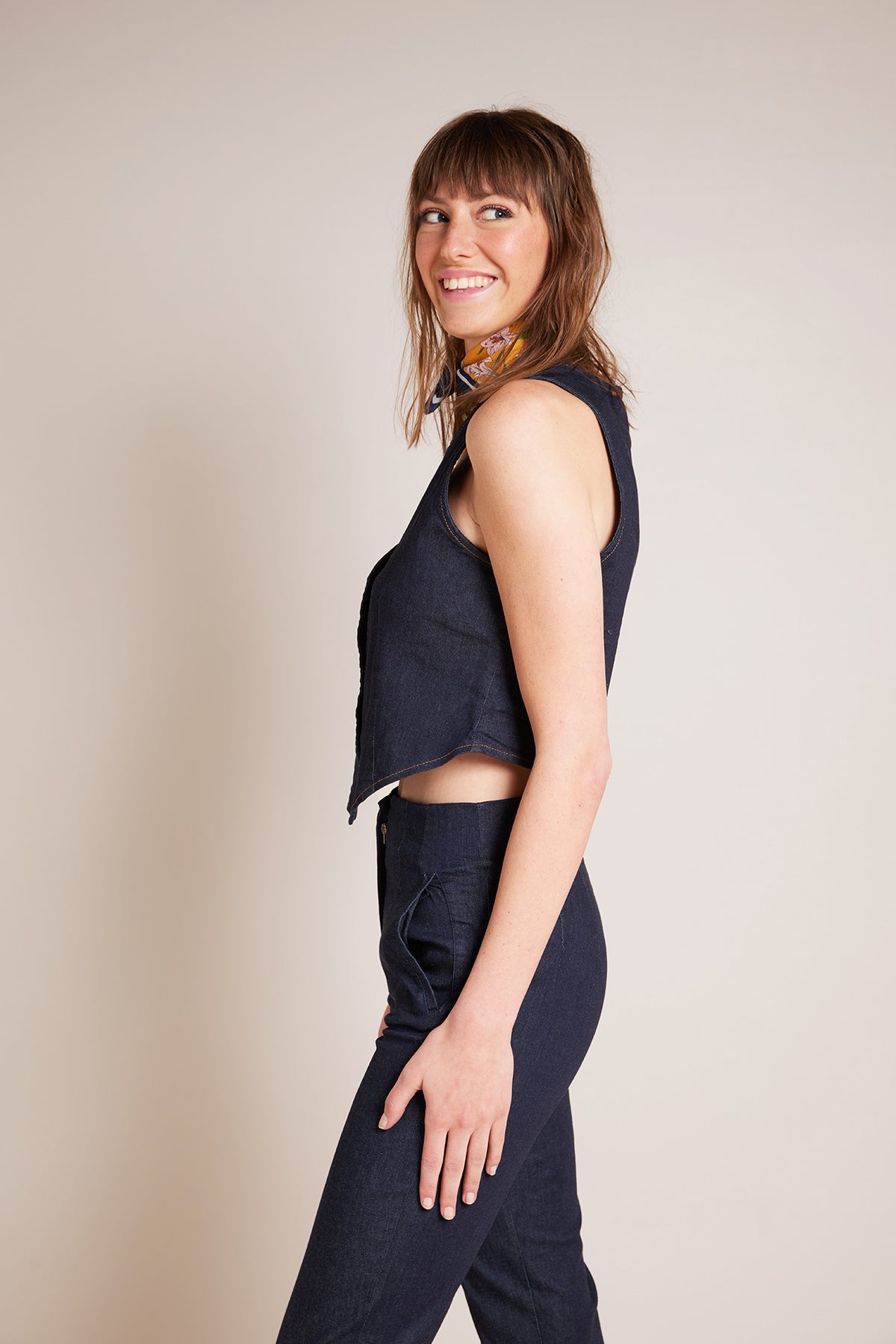 DİKİŞ DETAYLI DENIM YELEK