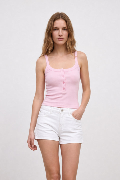 PEMBE — DÜĞME DETAYLI FİTİLLİ ATLET