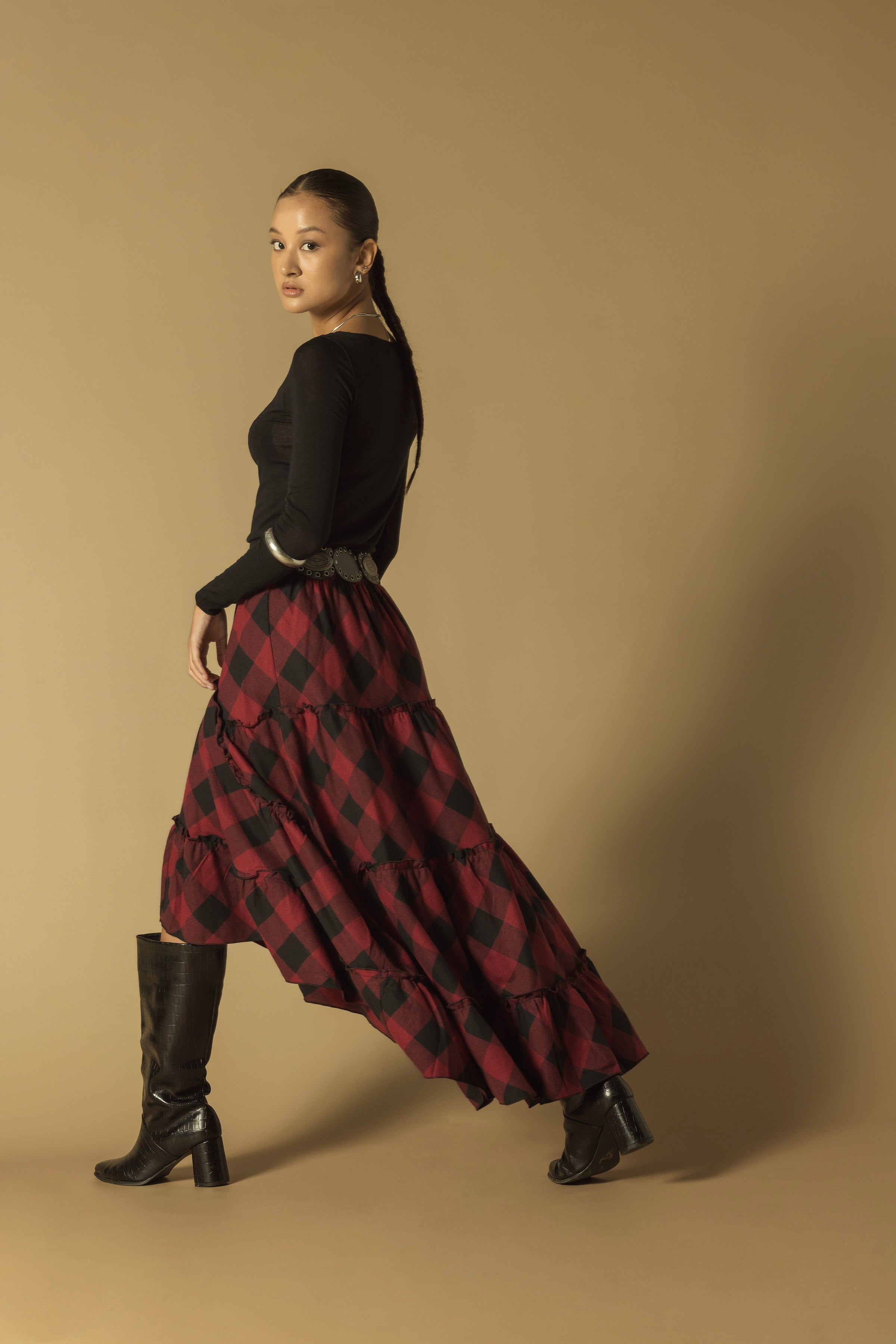 EKOSE DESENLİ ASİMETRİK ETEK