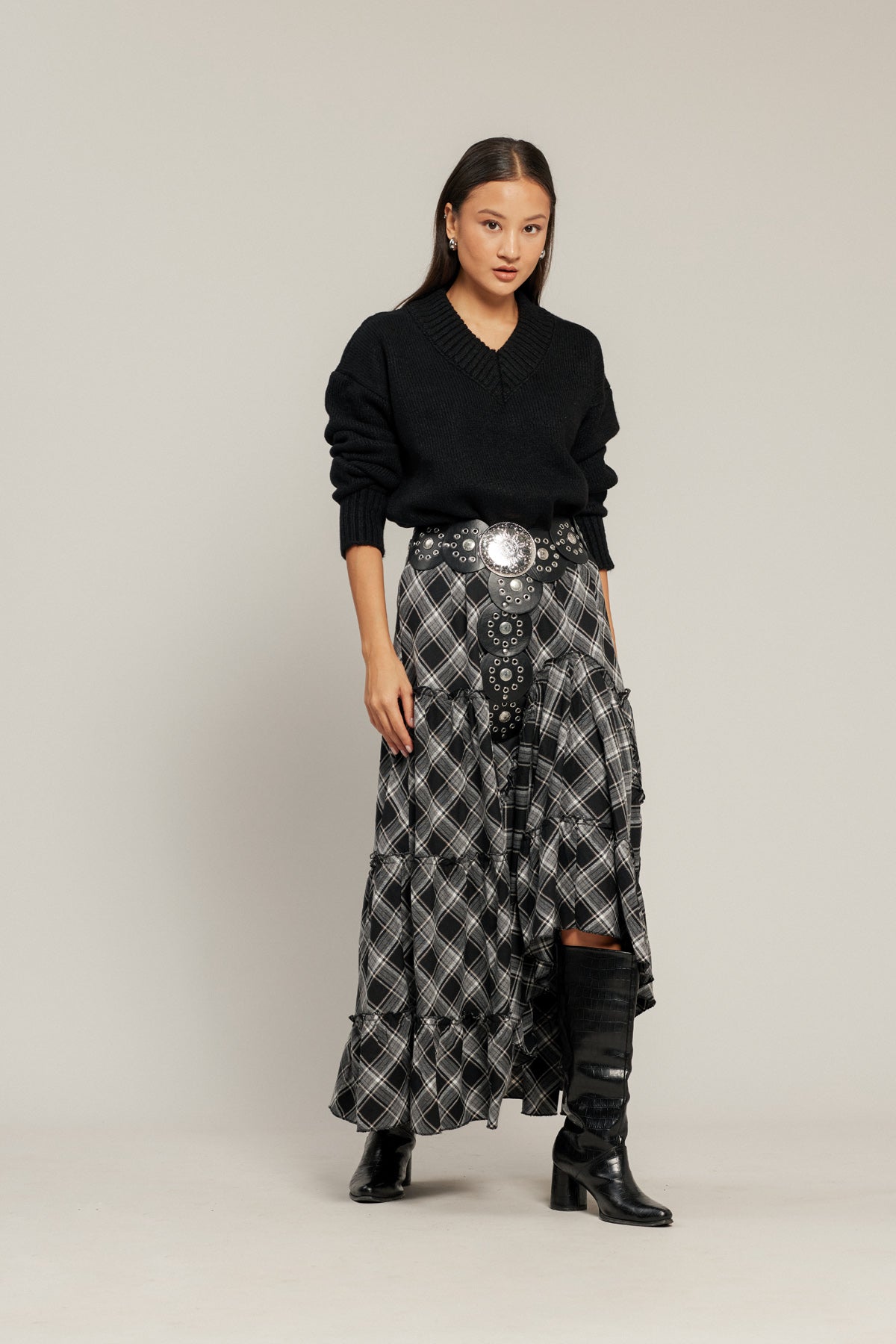 EKOSE DESENLİ ASİMETRİK ETEK