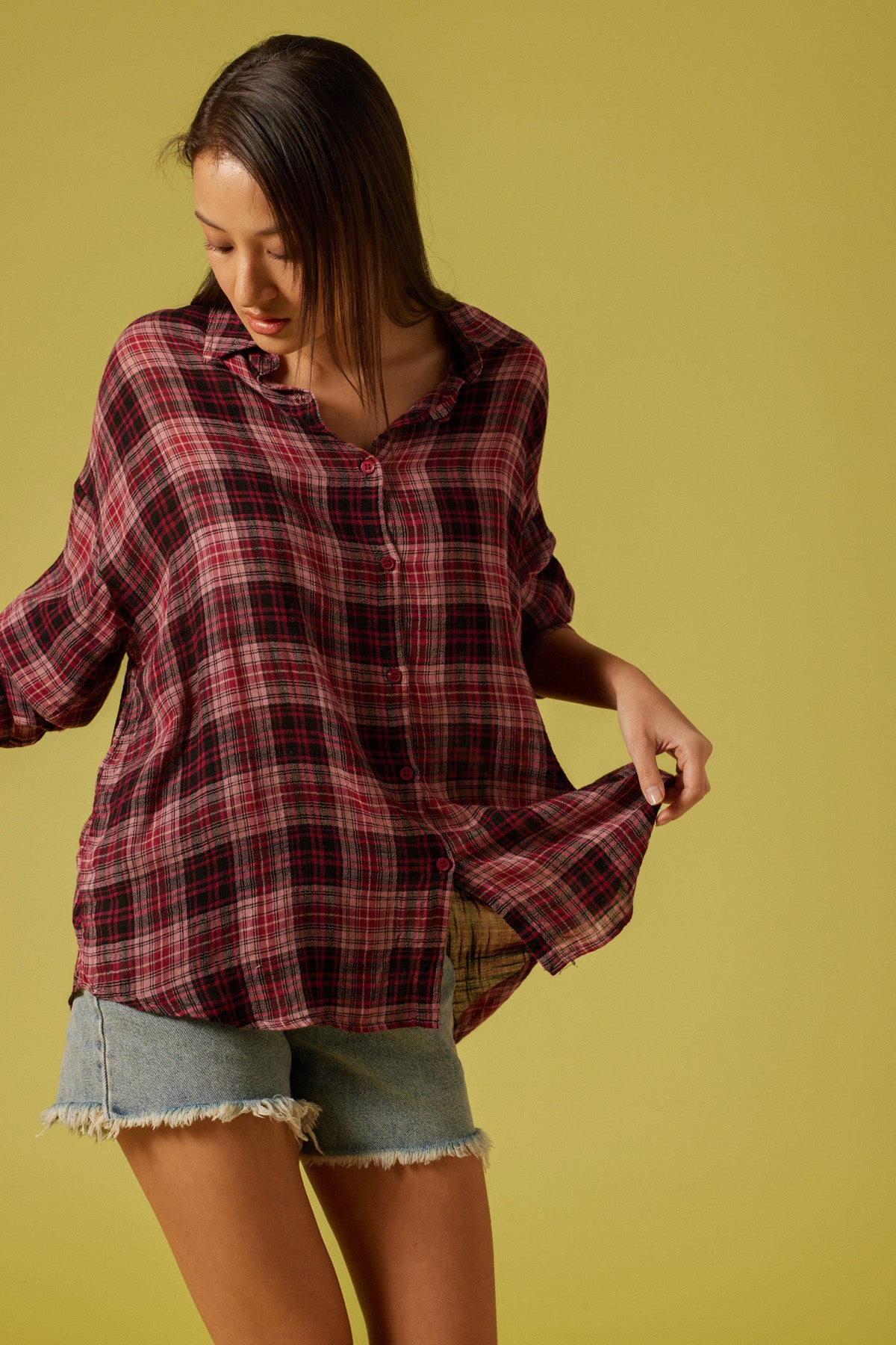 EKOSE DESENLİ OVERSIZE GÖMLEK