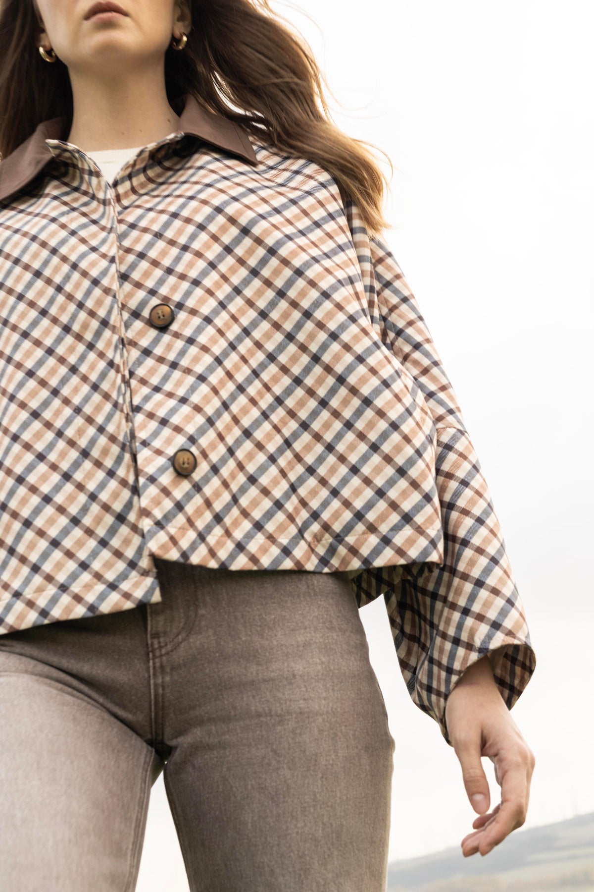 EKOSE DESENLİ OVERSIZE SÜET CEKET