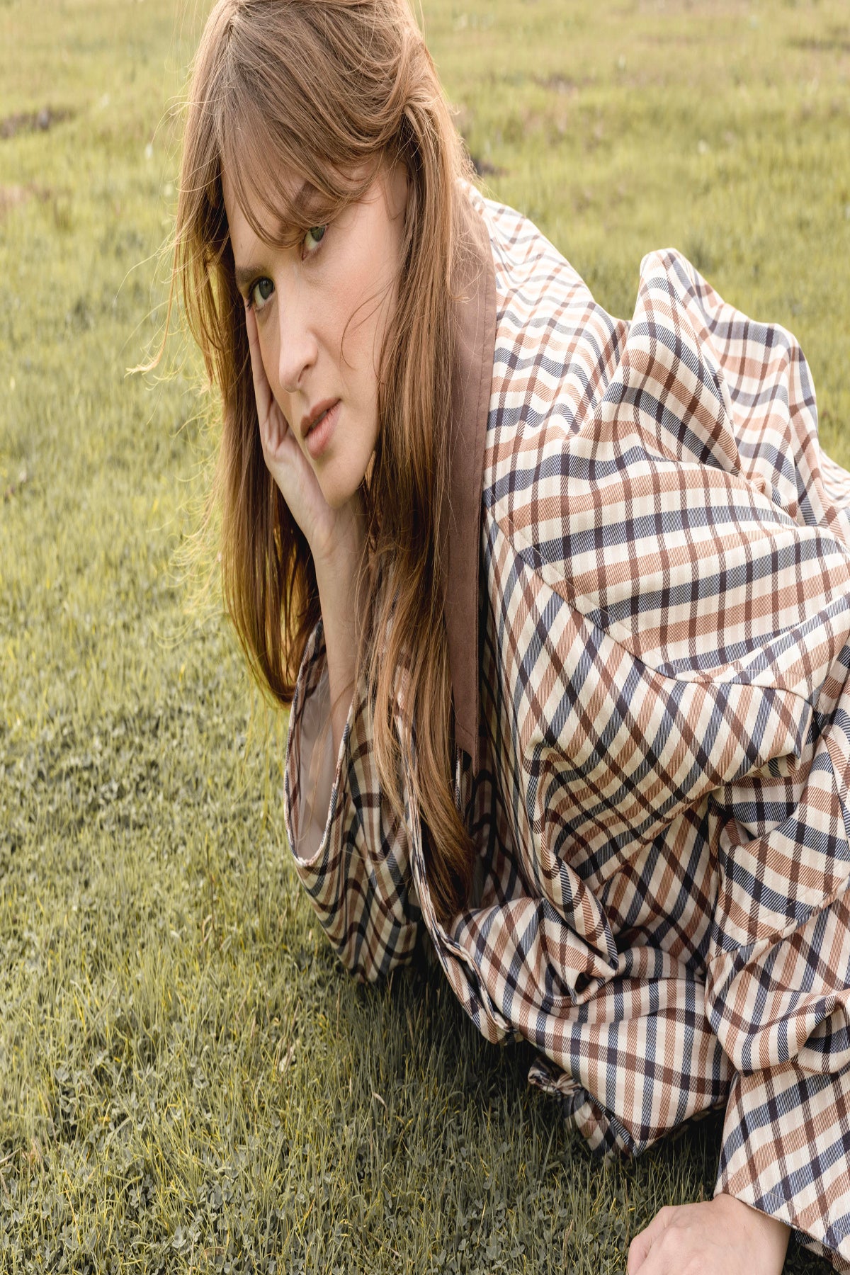 EKOSE DESENLİ OVERSIZE SÜET CEKET