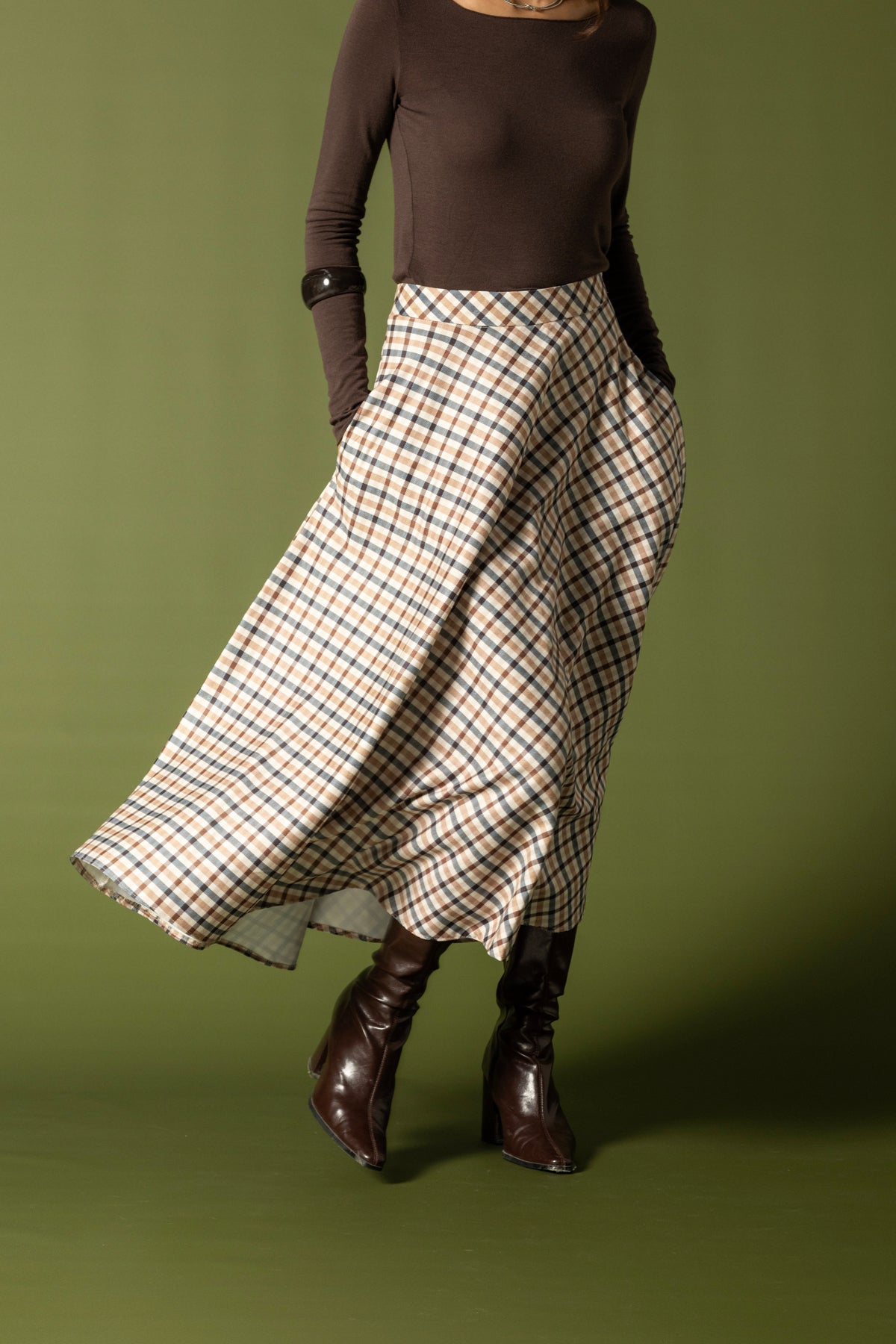 EKOSE DESENLİ SÜET MİDİ ETEK