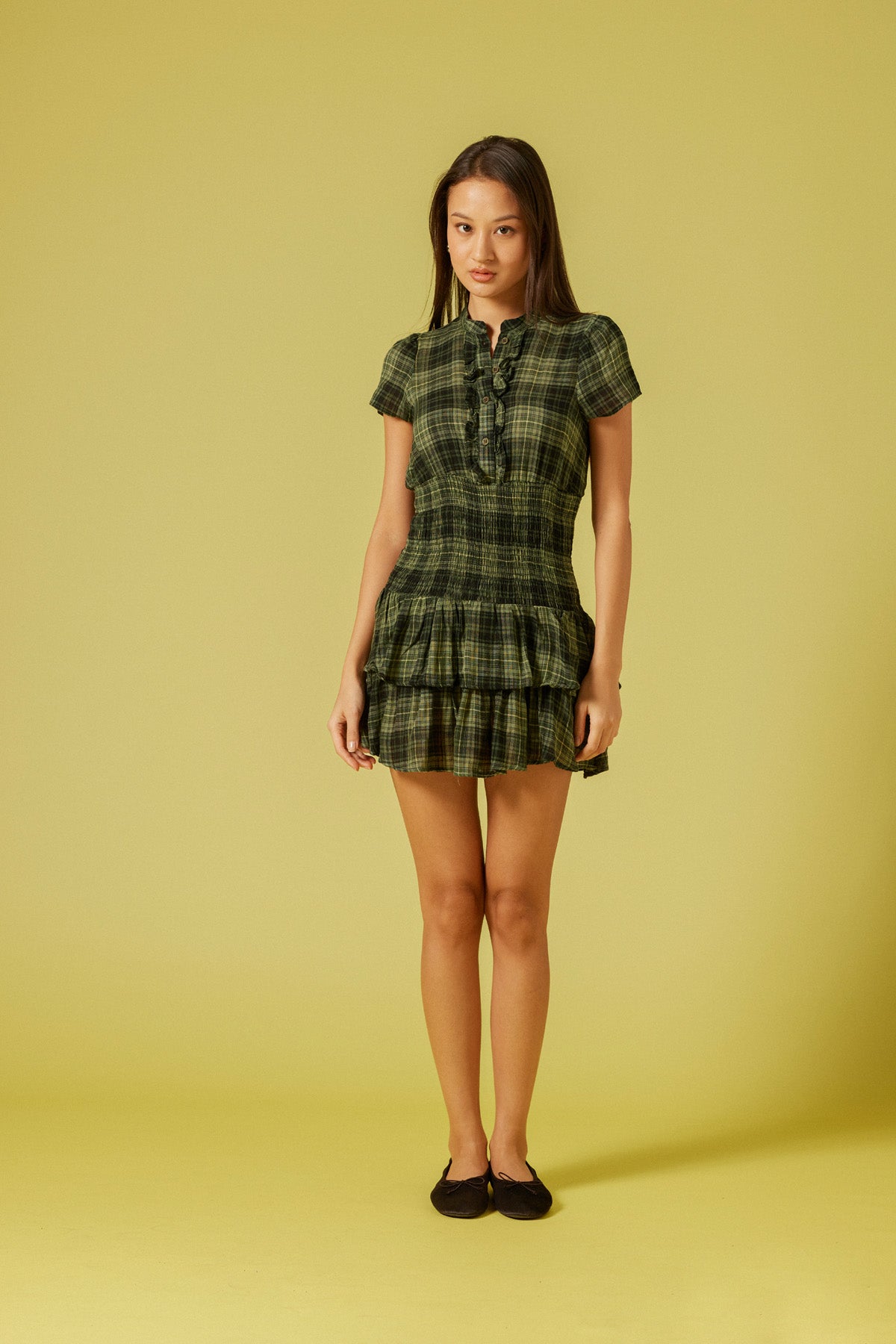 FIRFIRLI KARELİ KISA ELBİSE