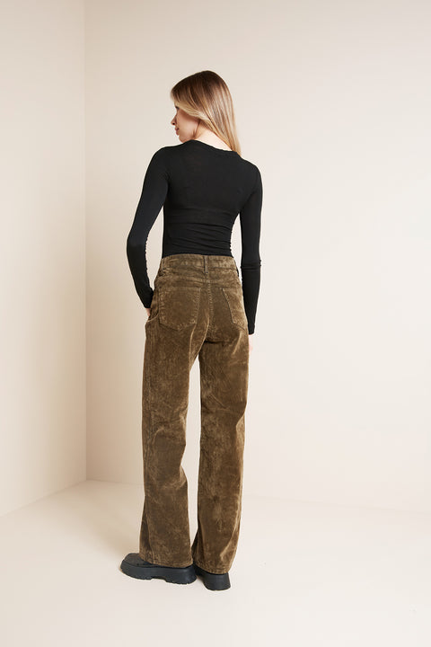 YAĞ YEŞİLİ — FLOKLU STRAIGHT FIT DENIM PANTOLON