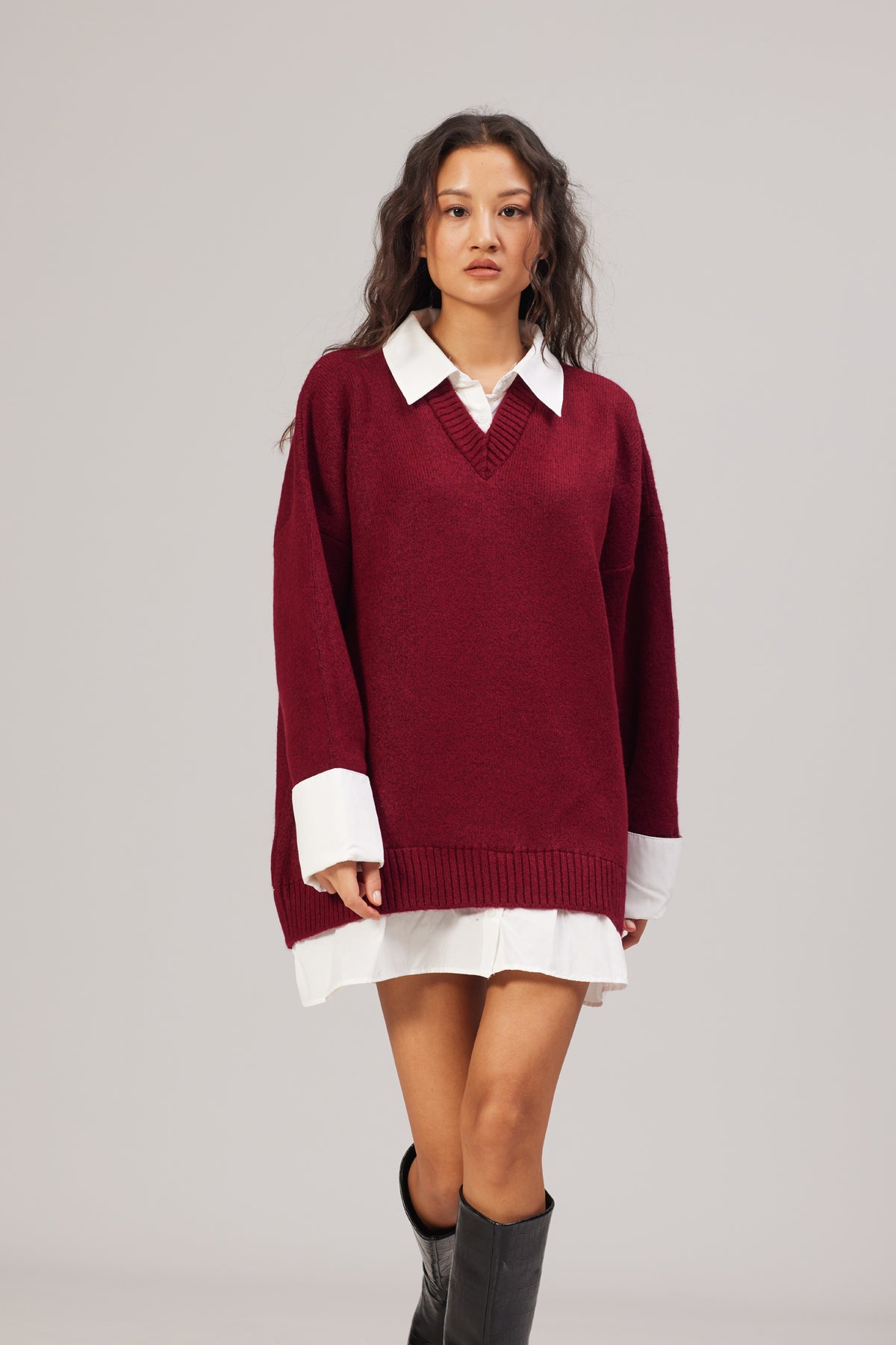 GÖMLEK GÖRÜNÜMLÜ V YAKA ELBİSE