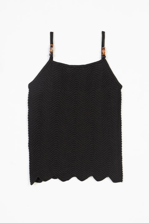 KAHVE — HALTER YAKA BONCUK DETAYLI ASKILI TRİKO TOP