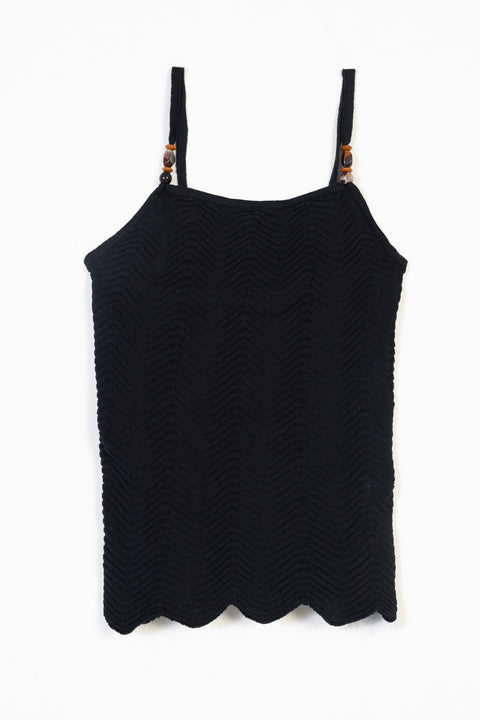SİYAH — HALTER YAKA BONCUK DETAYLI ASKILI TRİKO TOP