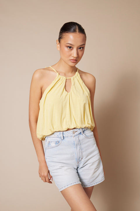 SARI — Halter Yaka Pencere Detaylı Balon Crop Top