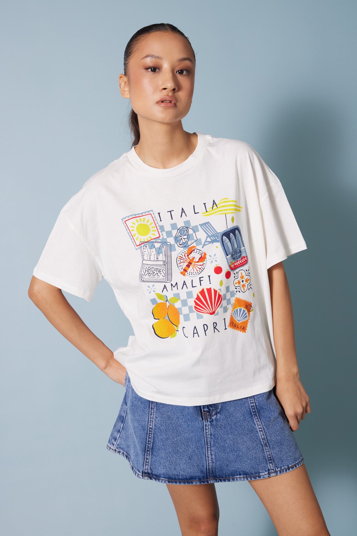ITALIA BASKILI KISA KOLLU T-SHIRT
