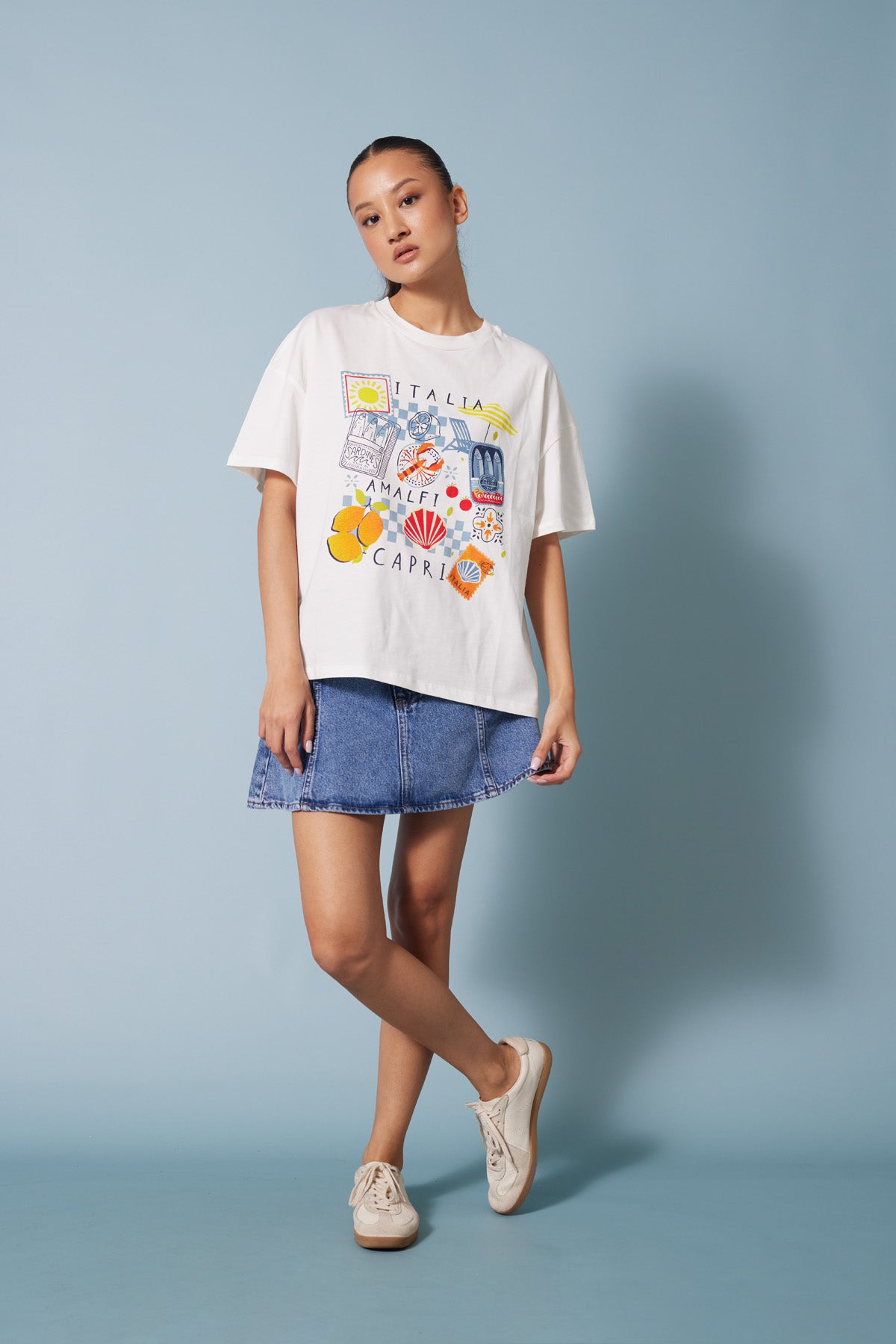 ITALIA BASKILI KISA KOLLU T-SHIRT