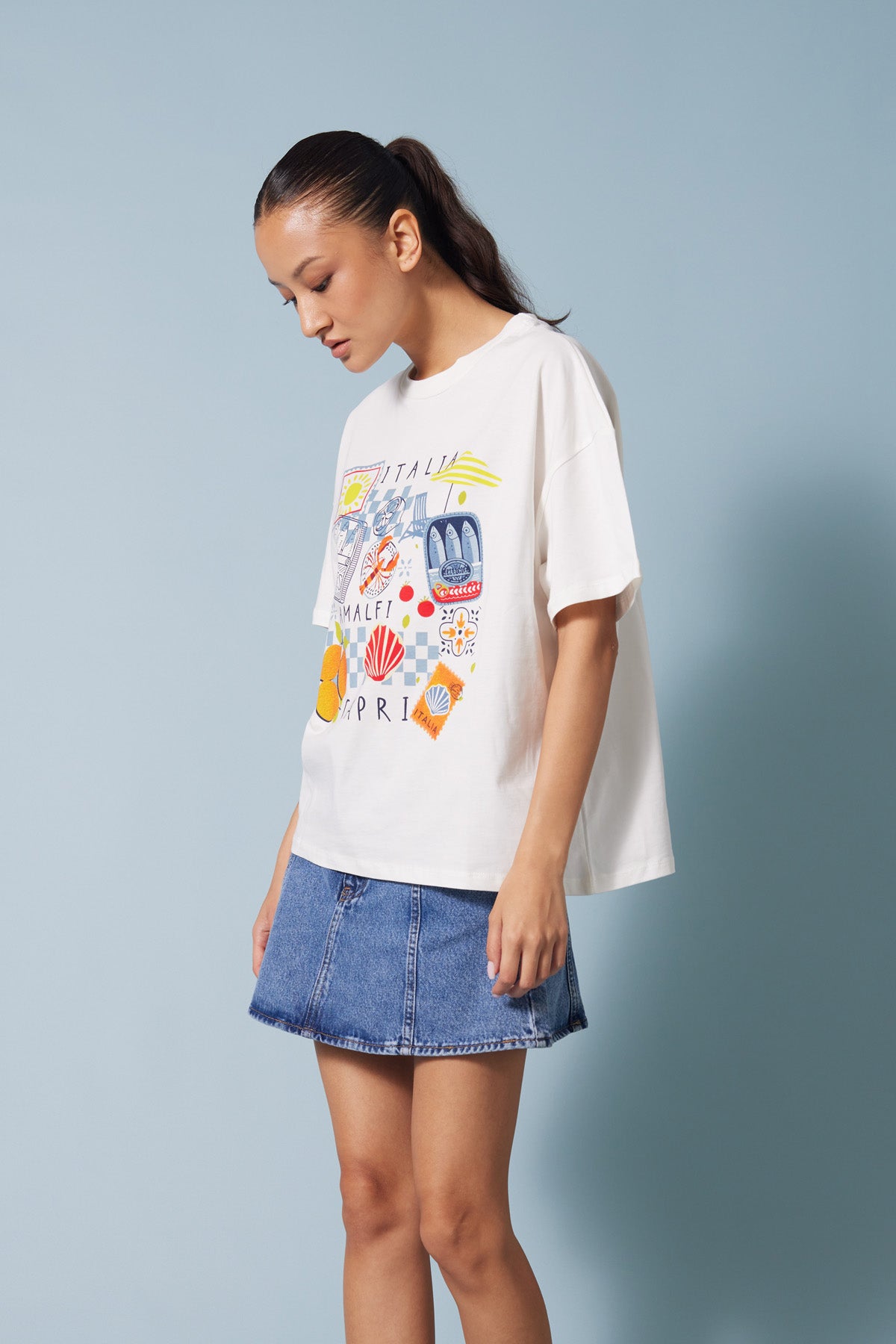 ITALIA BASKILI KISA KOLLU T-SHIRT