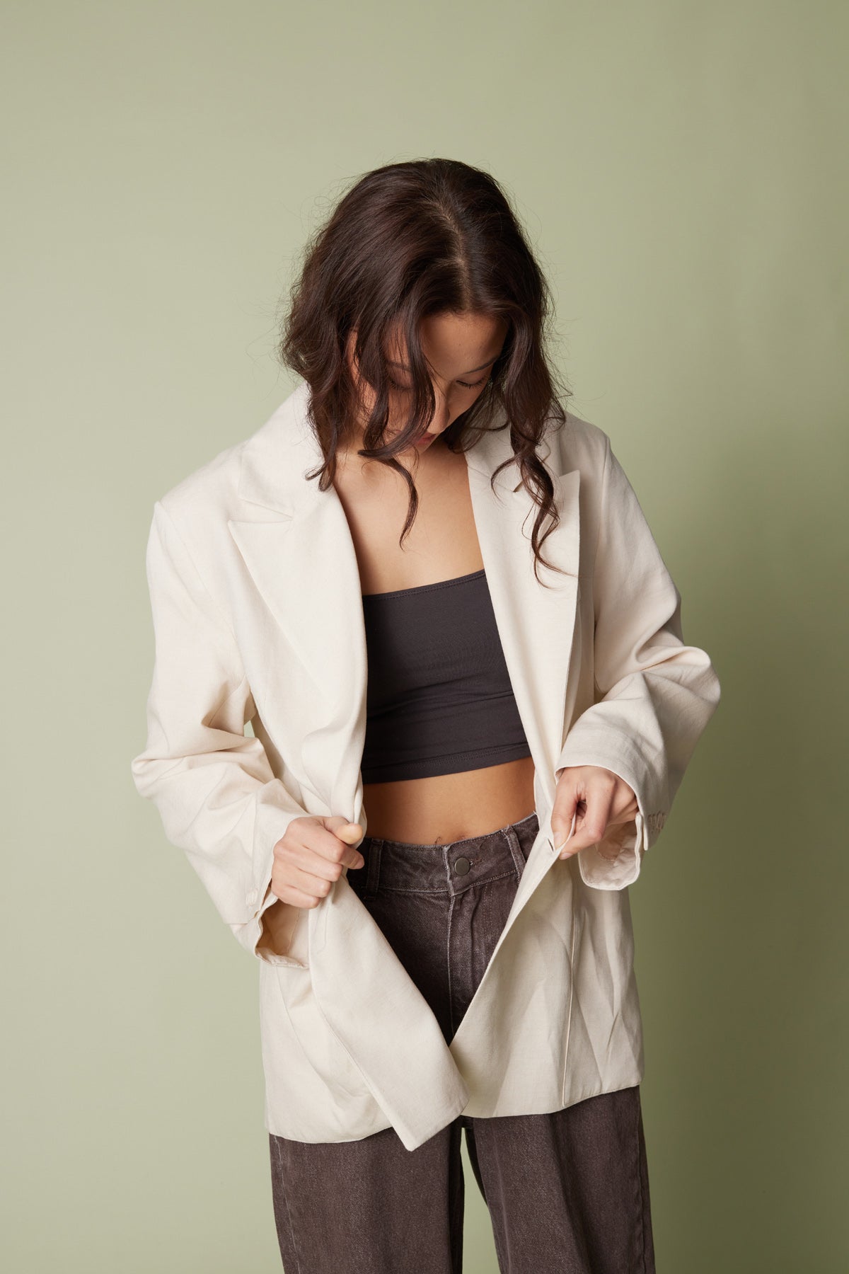 KETEN KARIŞIMLI KUŞAKLI BLAZER CEKET