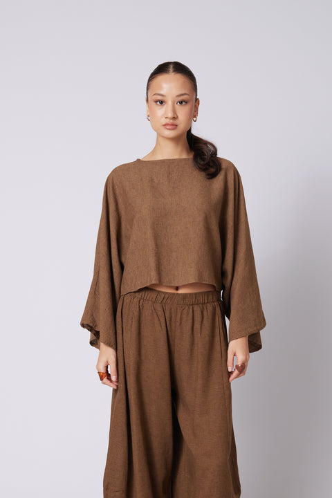 OLIVE — KETEN KARIŞIMLI PELERİN BLUZ
