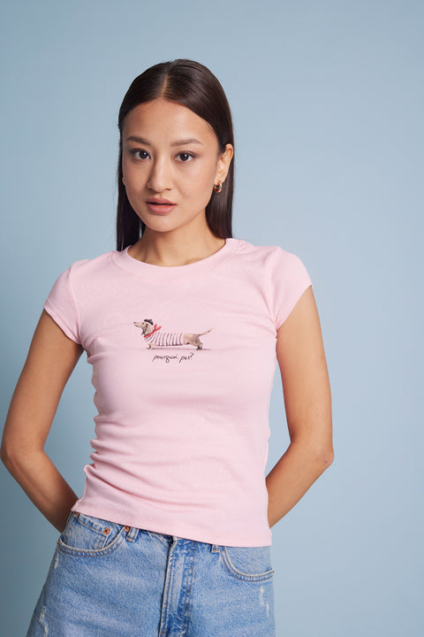 PEMBE — KÖPEK BASKILI PAMUKLU T-SHIRT