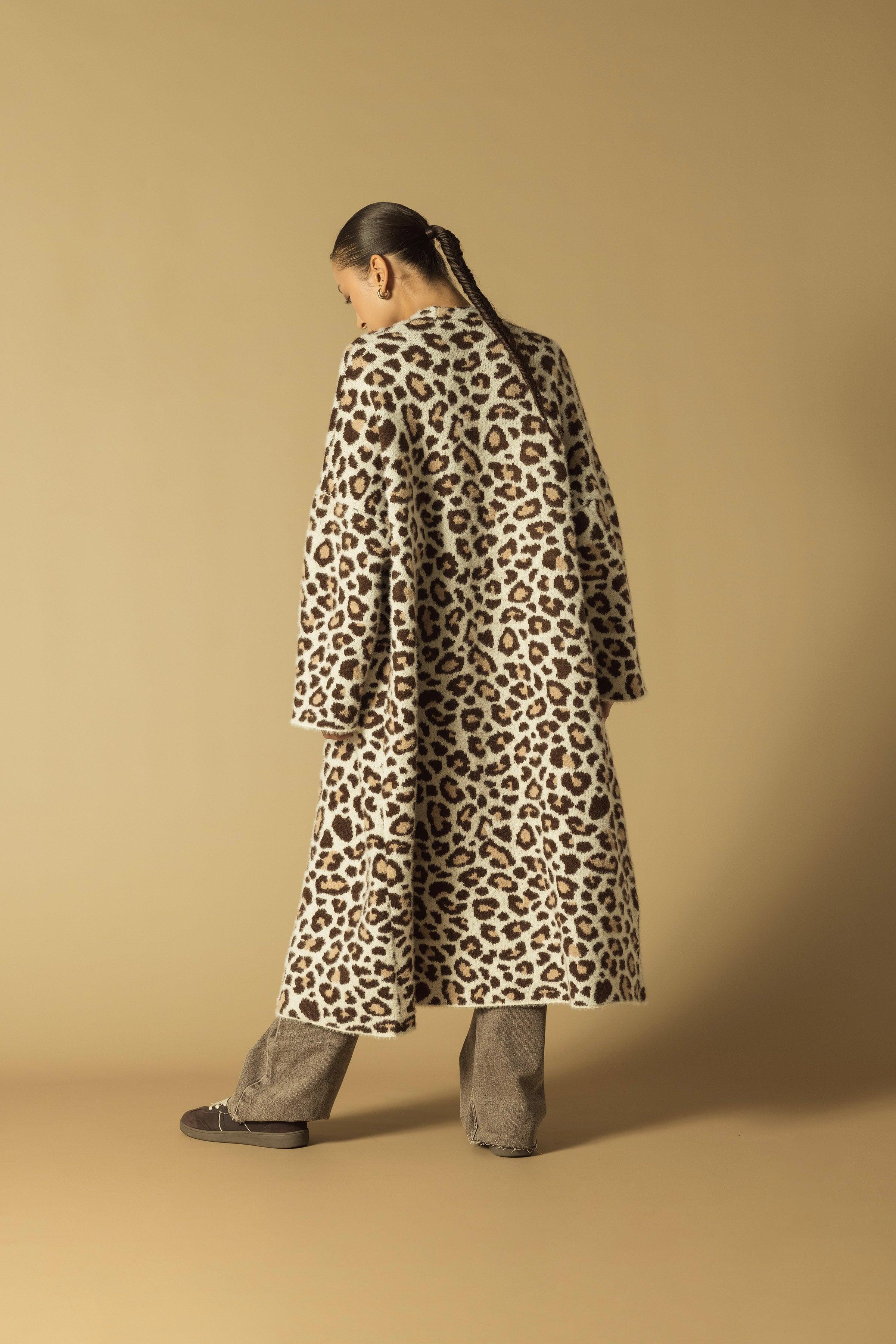 Leopar Desenli Uzun Hırka