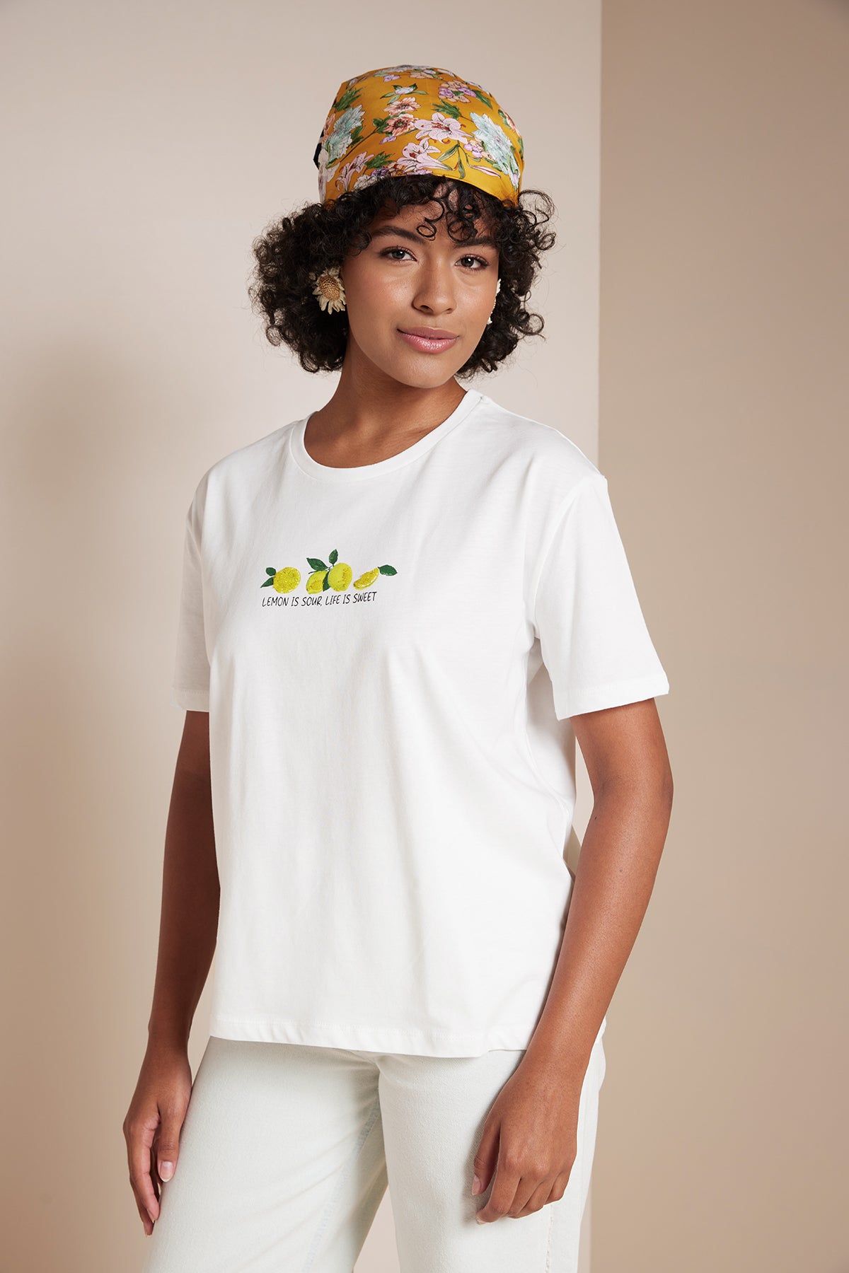 LİMON BASKILI BİSİKLET YAKA T-SHIRT