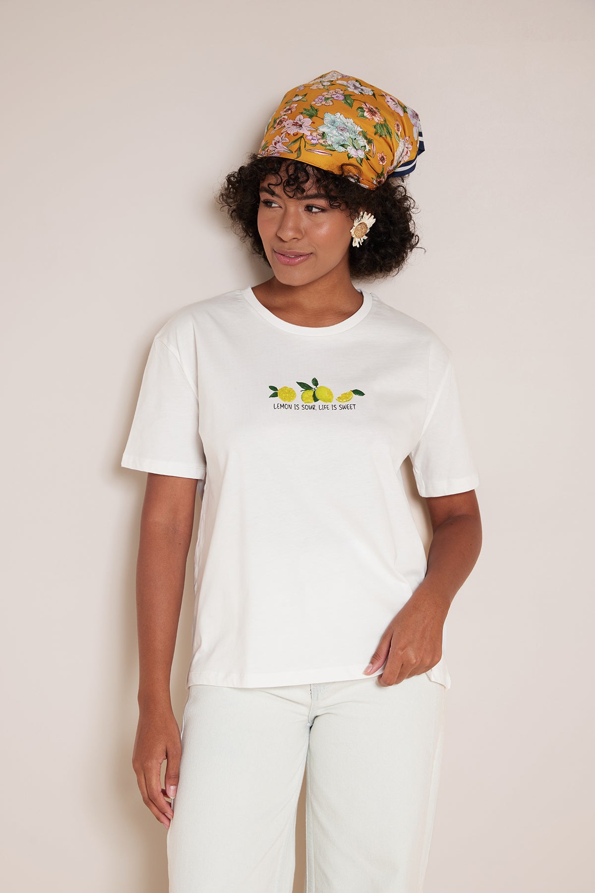 LİMON BASKILI BİSİKLET YAKA T-SHIRT
