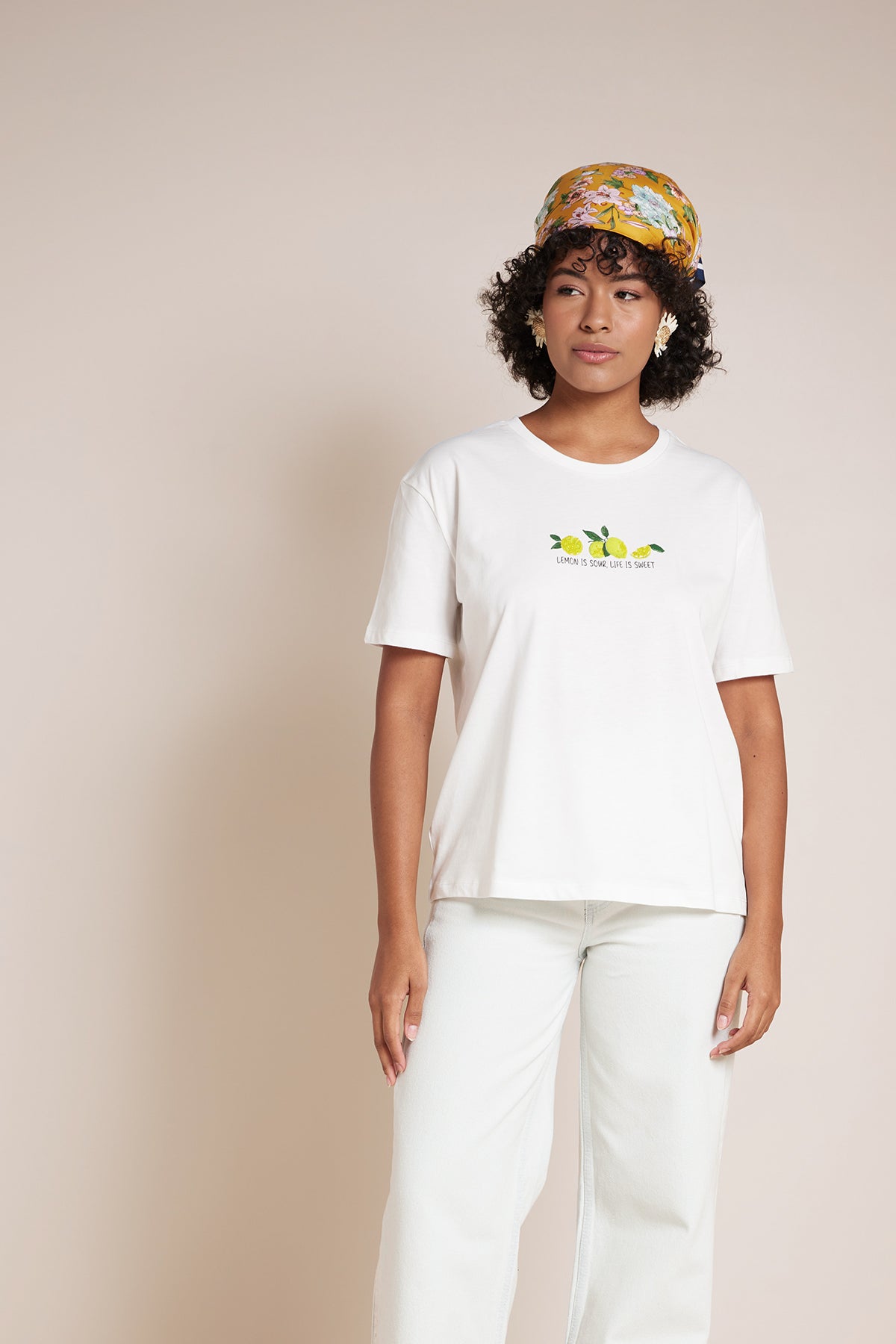 LİMON BASKILI BİSİKLET YAKA T-SHIRT