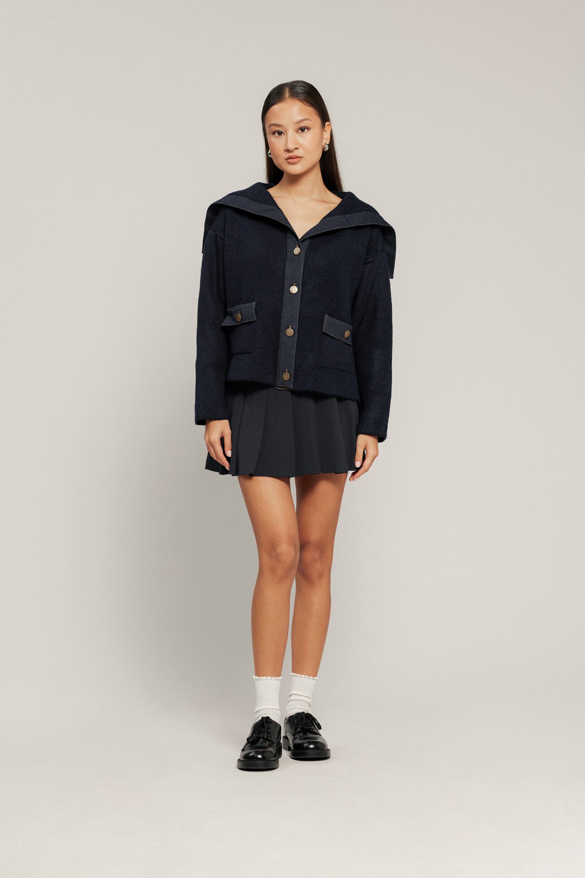 MENDİL YAKA KOT GARNİLİ TRİKO HIRKA