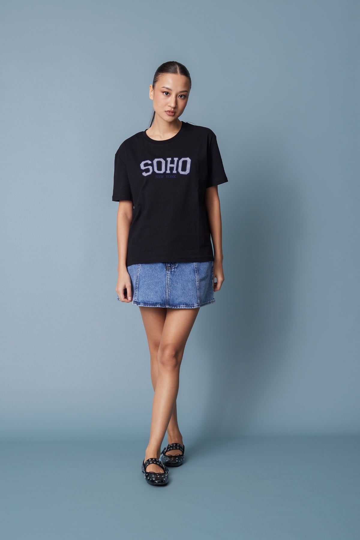 PÖTİKARE YAMA DETAYLI KISA KOLLU T-SHIRT