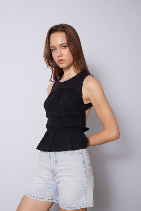 SİYAH — SIRT DETAYLI DANTELLİ TOP