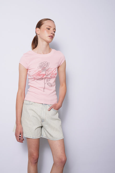PEMBE — STRASS TAŞLI BASKILI T-SHIRT