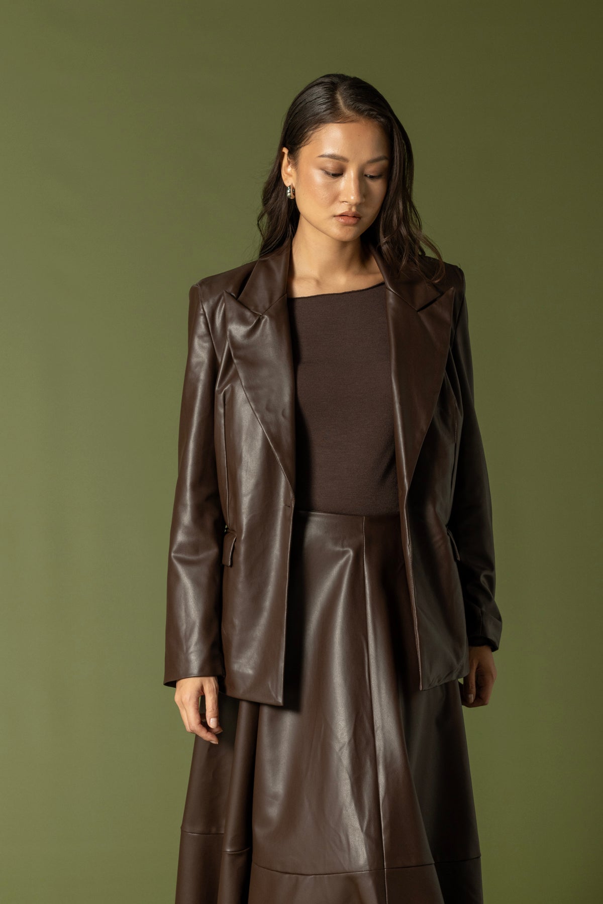 TEK DÜĞMELİ DERİ BLAZER