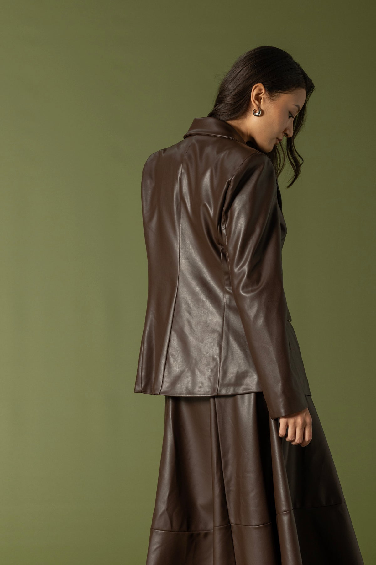 TEK DÜĞMELİ DERİ BLAZER