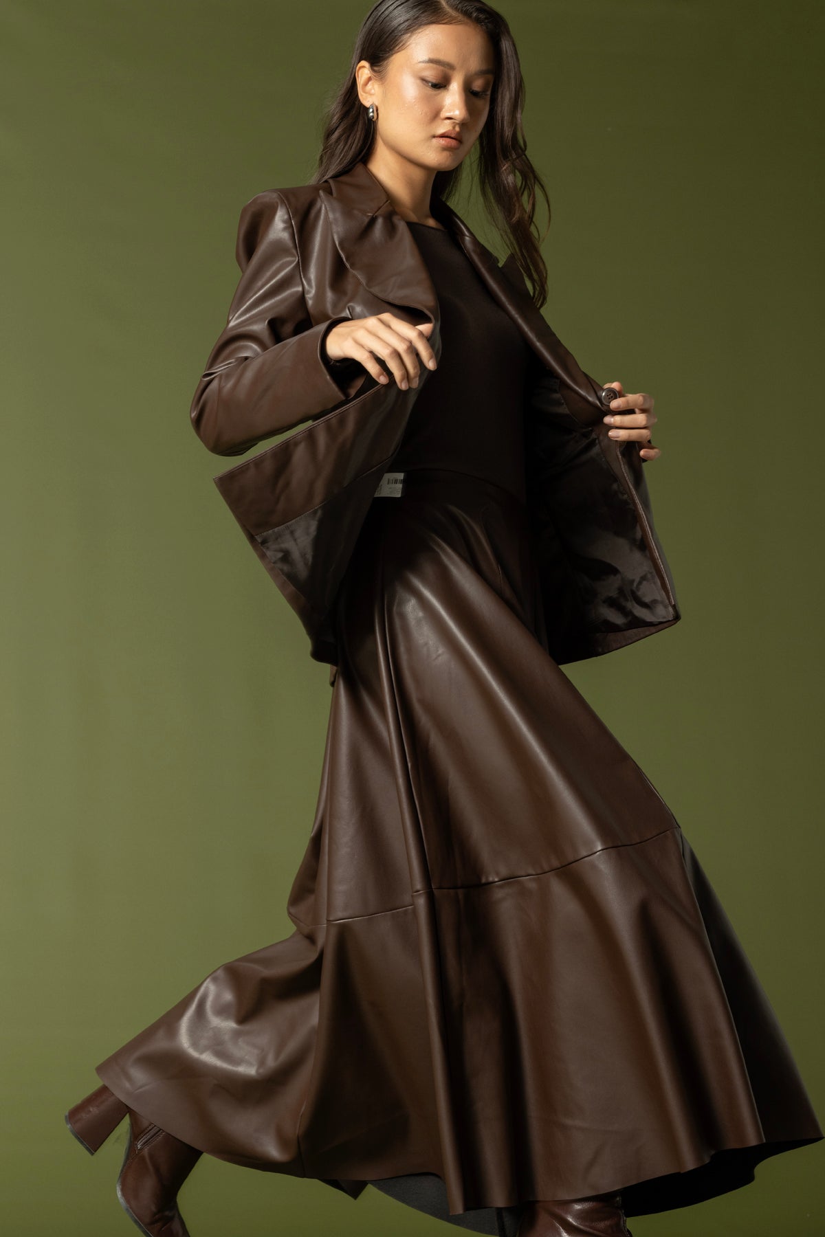 TEK DÜĞMELİ DERİ BLAZER