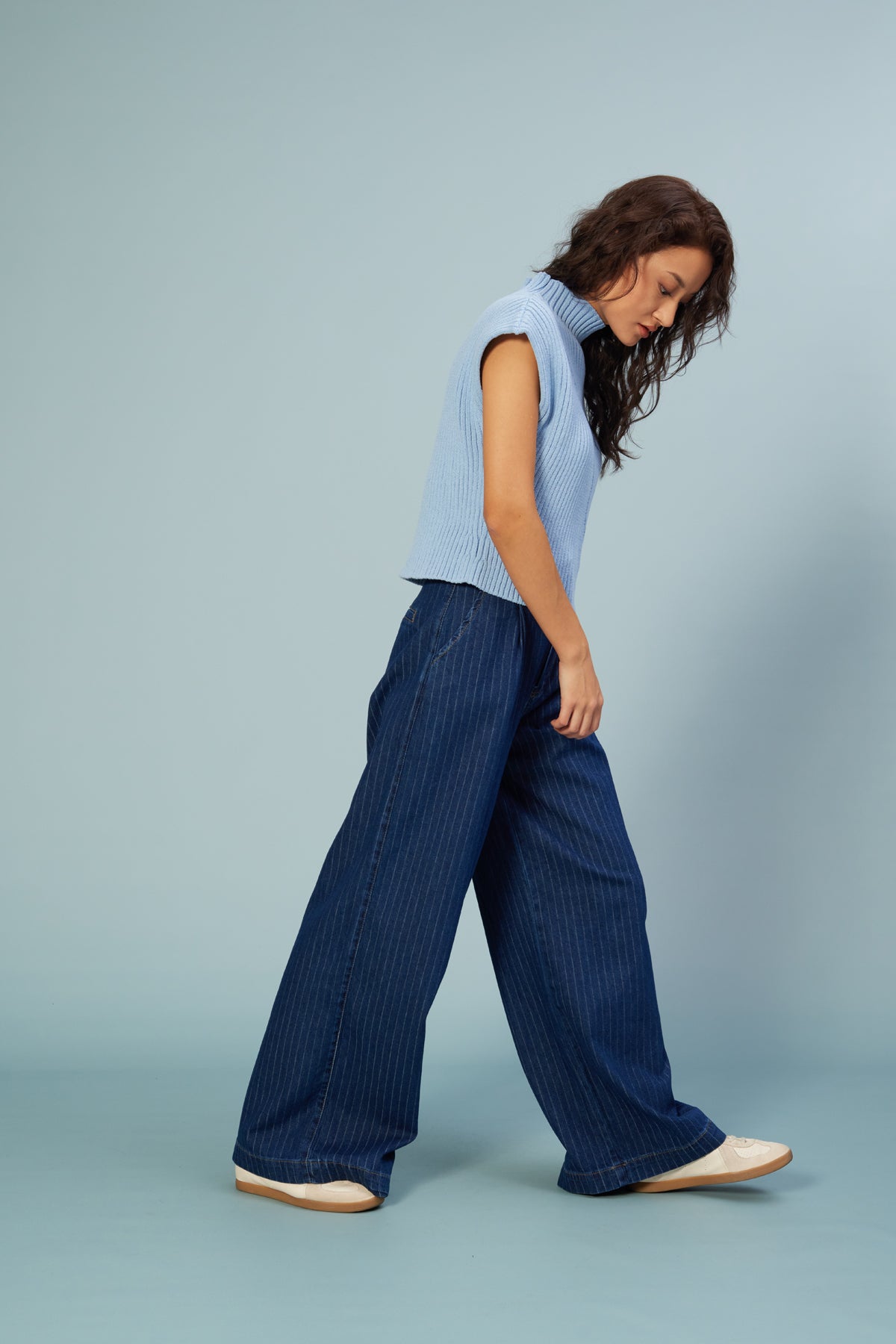 TEK PİLELİ ÇİZGİLİ DENIM PANTOLON