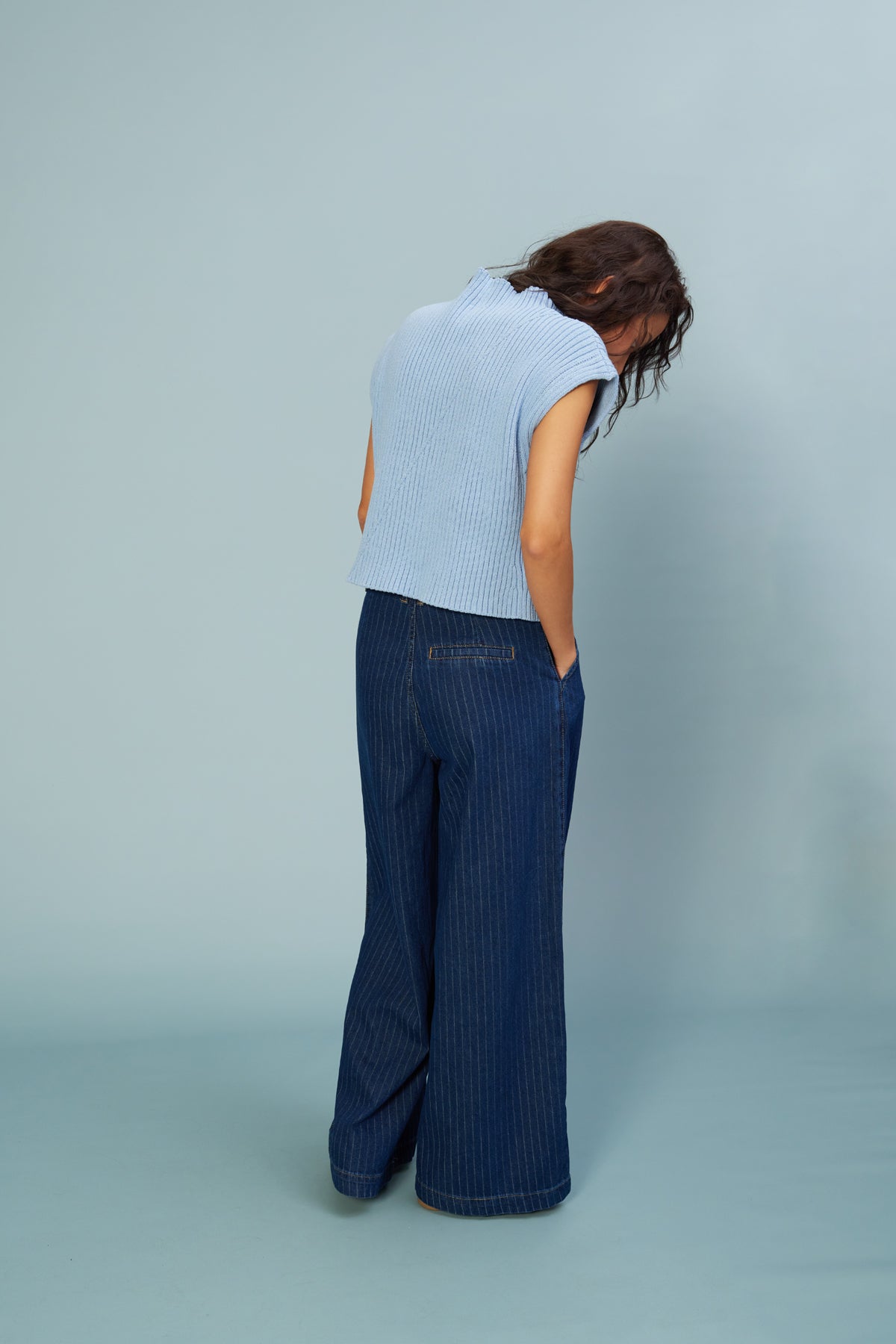 TEK PİLELİ ÇİZGİLİ DENIM PANTOLON