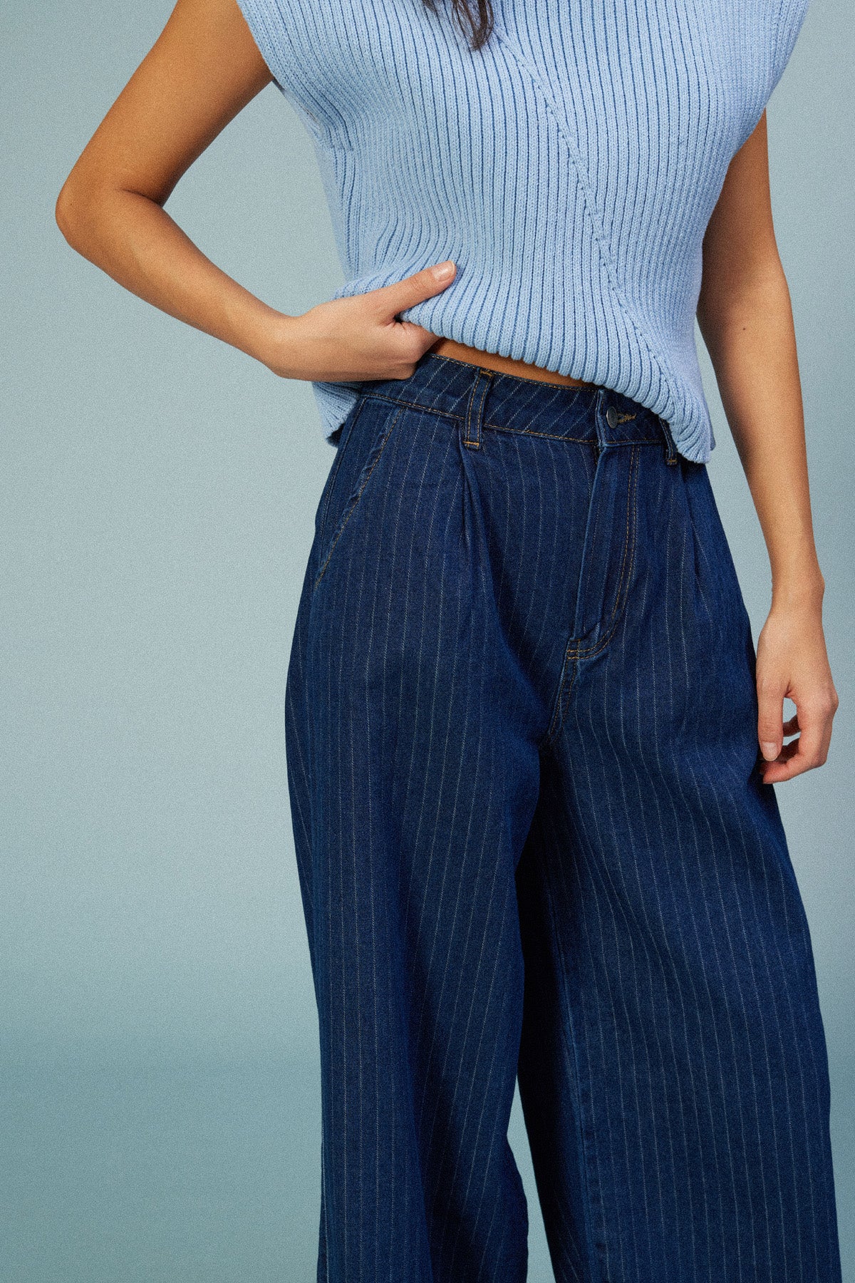 TEK PİLELİ ÇİZGİLİ DENIM PANTOLON
