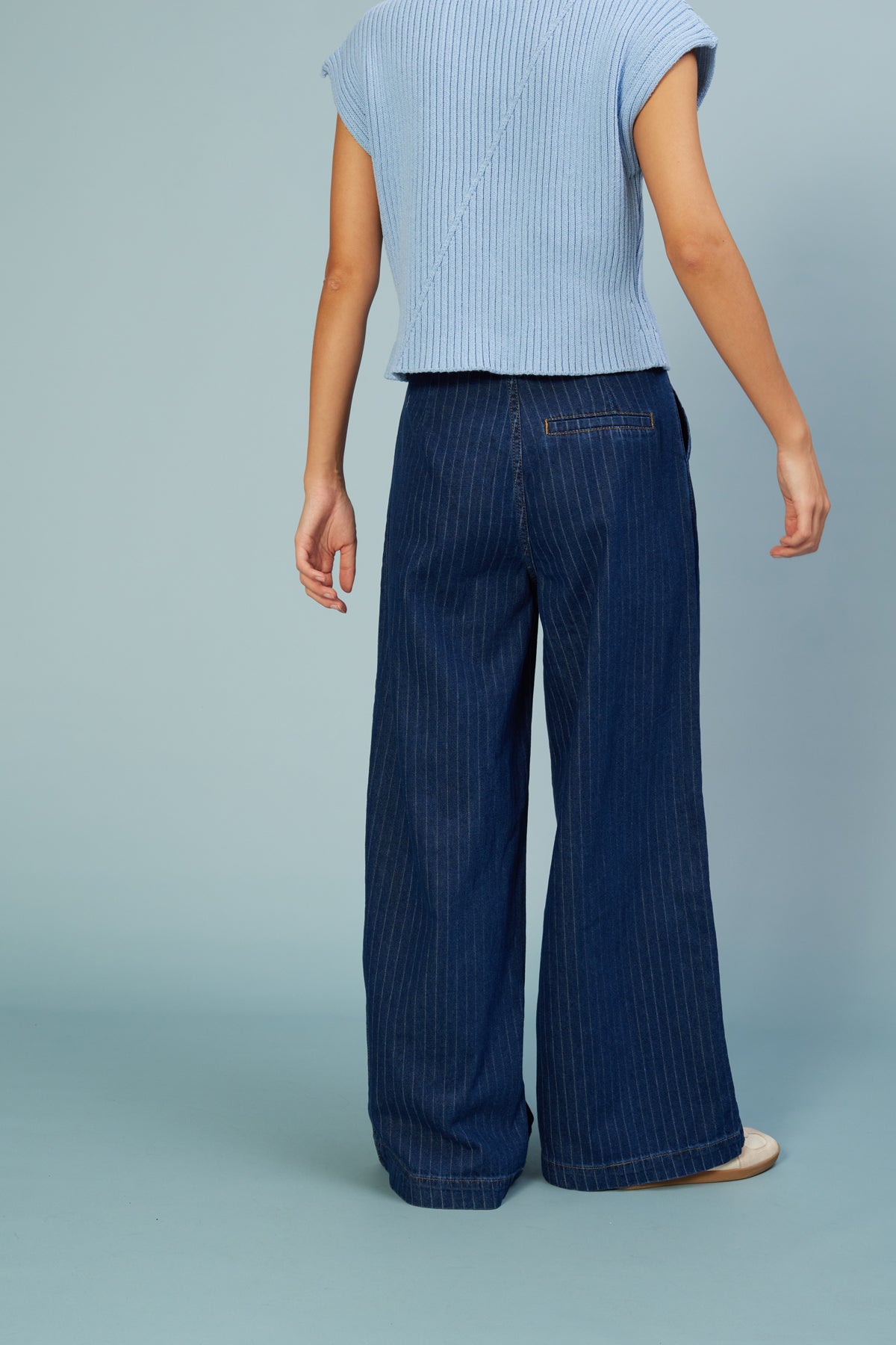 TEK PİLELİ ÇİZGİLİ DENIM PANTOLON