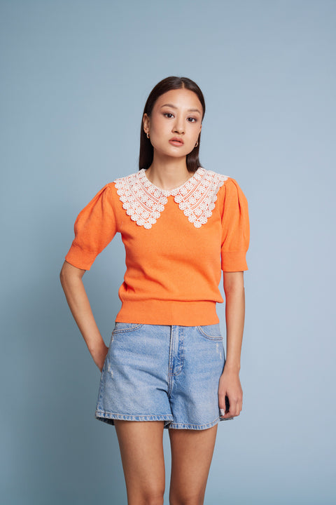 ORANJ — YAKA DETAYLI TRİKO BLUZ