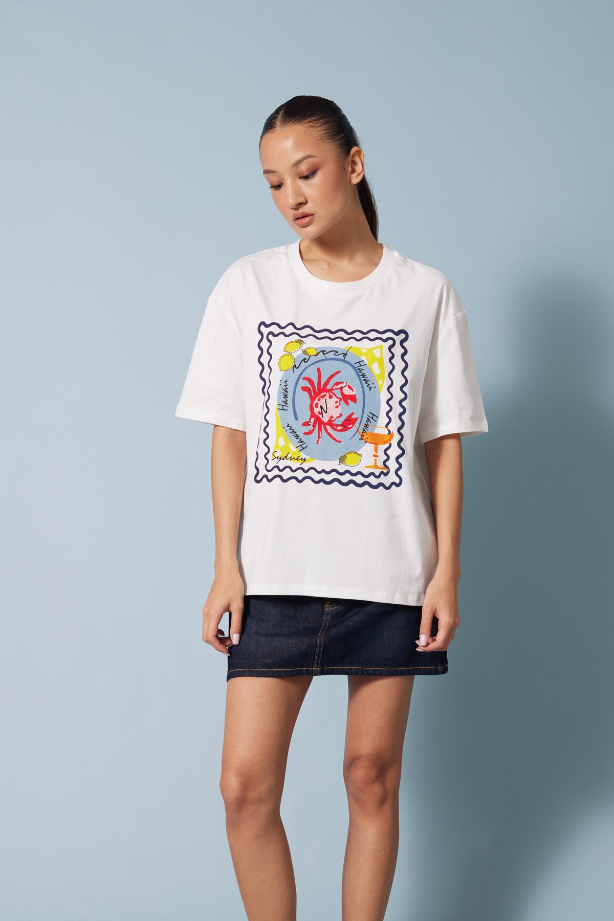 YENGEÇ BASKILI BİSİKLET YAKA T-SHIRT