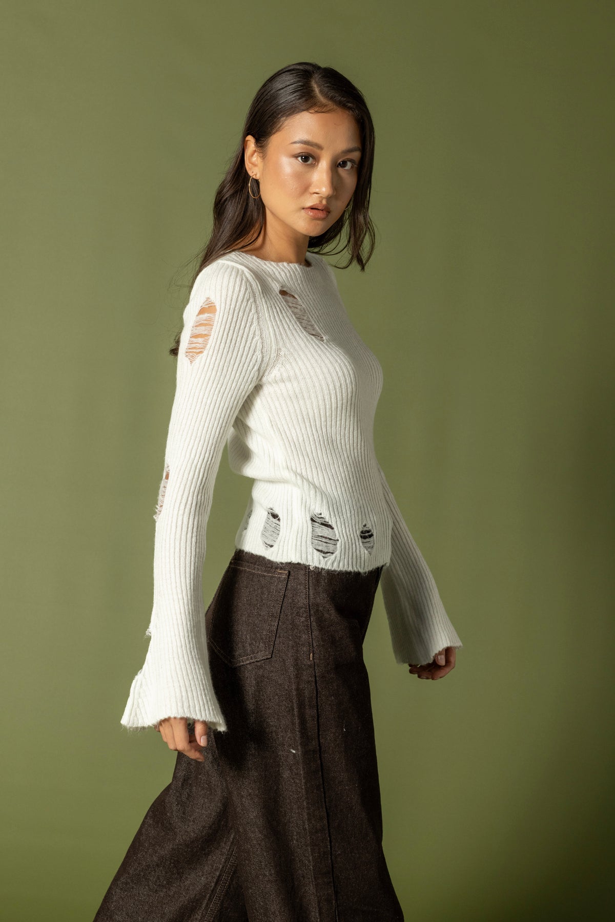 YIRTIK DETAYLI TRİKO KAZAK