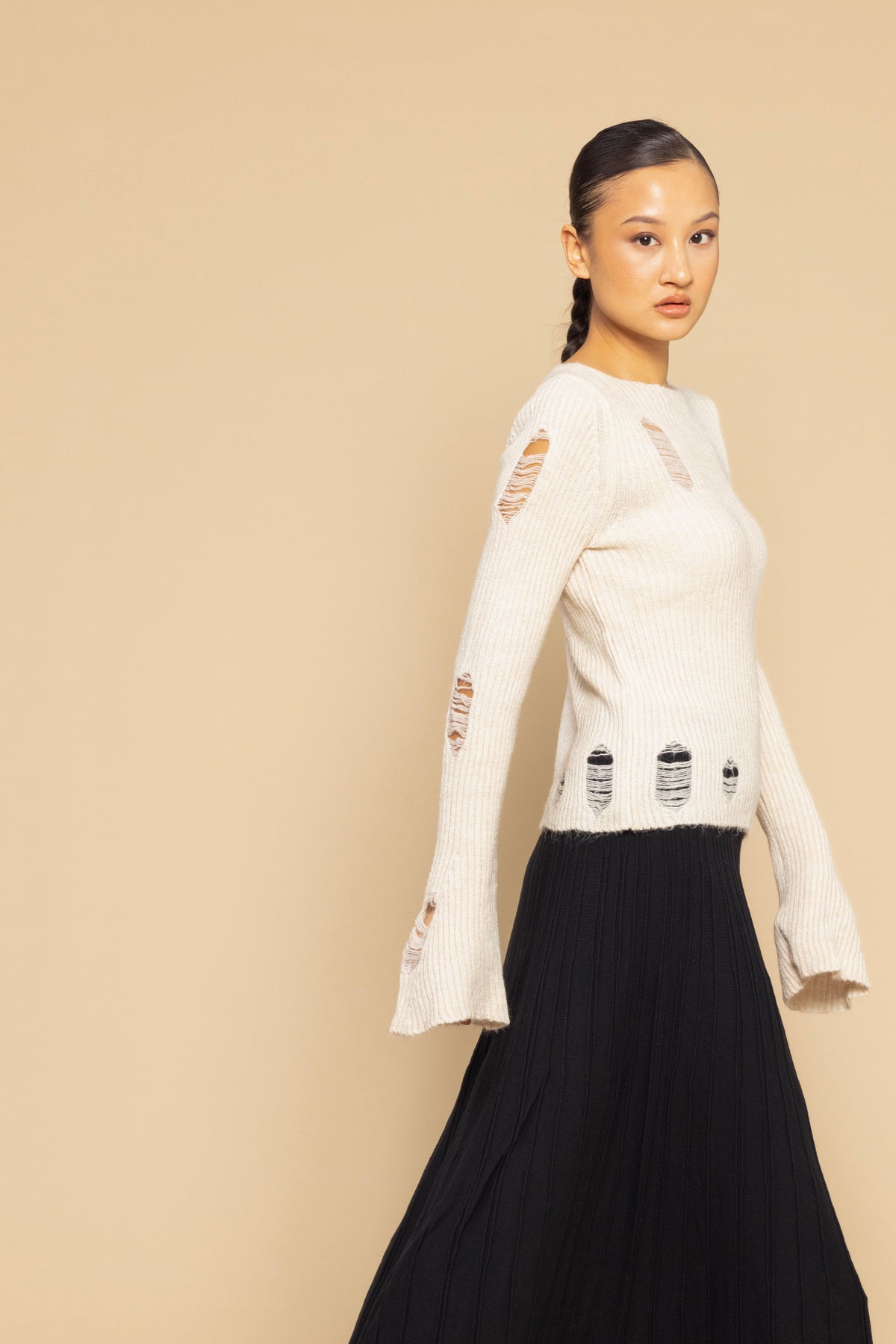 YIRTIK DETAYLI TRİKO KAZAK