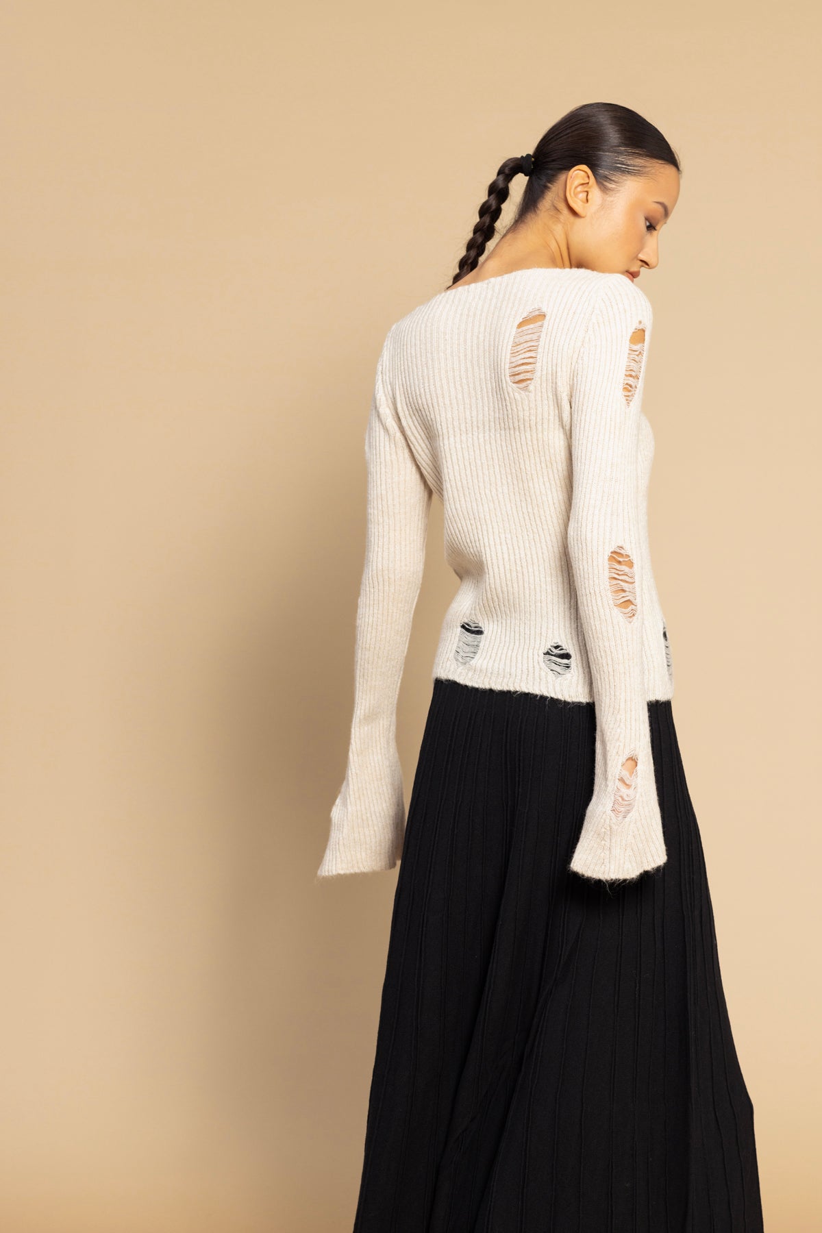 YIRTIK DETAYLI TRİKO KAZAK