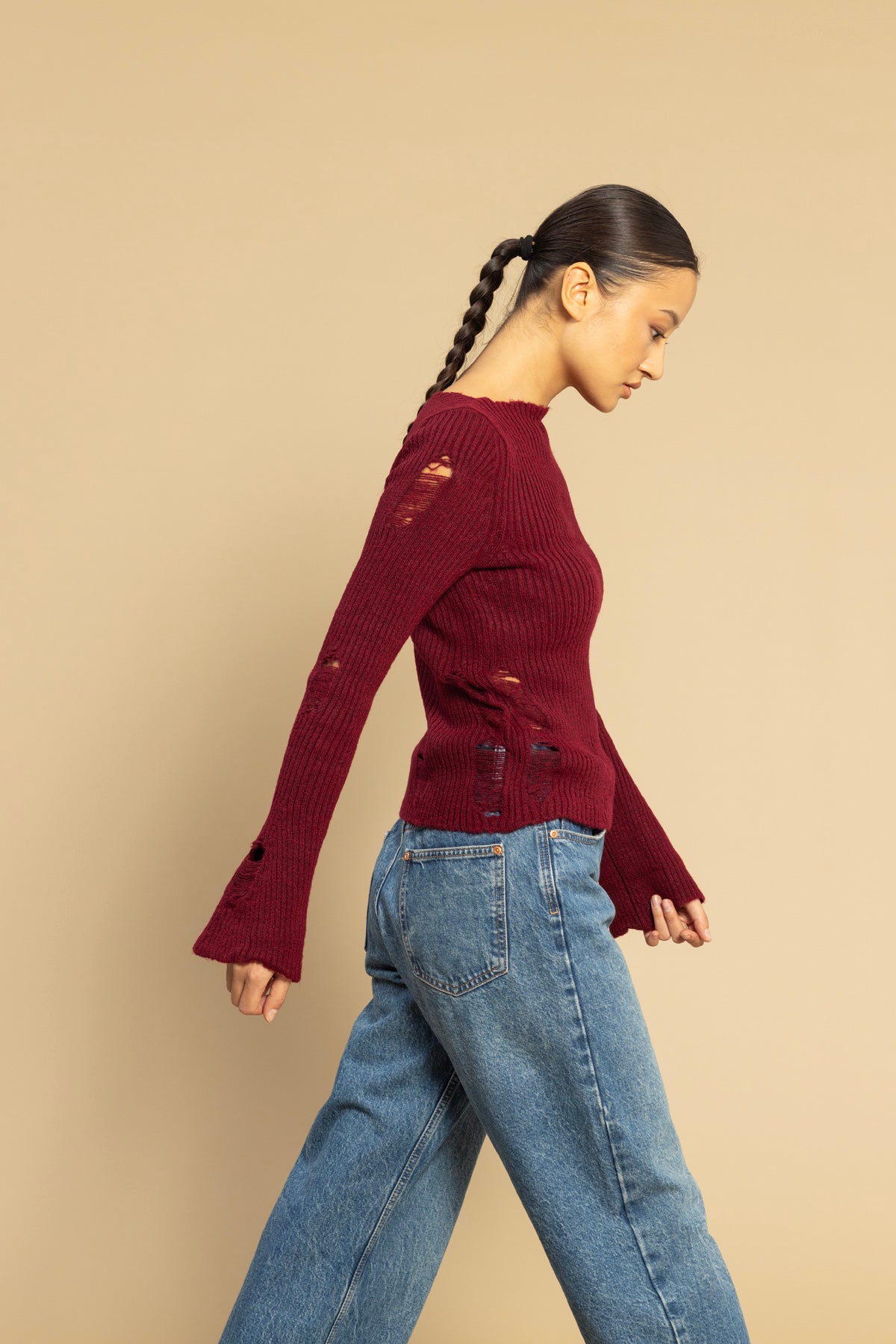 YIRTIK DETAYLI TRİKO KAZAK