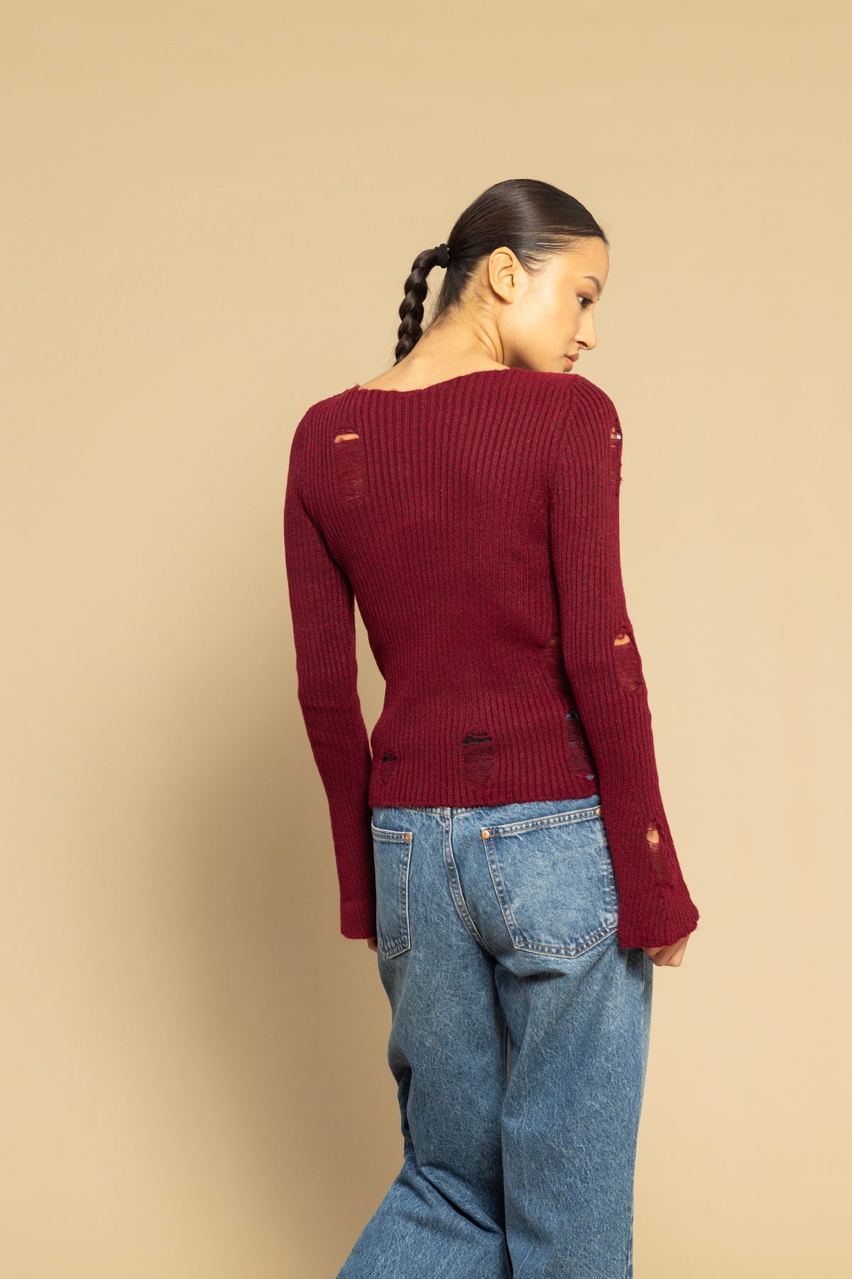 YIRTIK DETAYLI TRİKO KAZAK