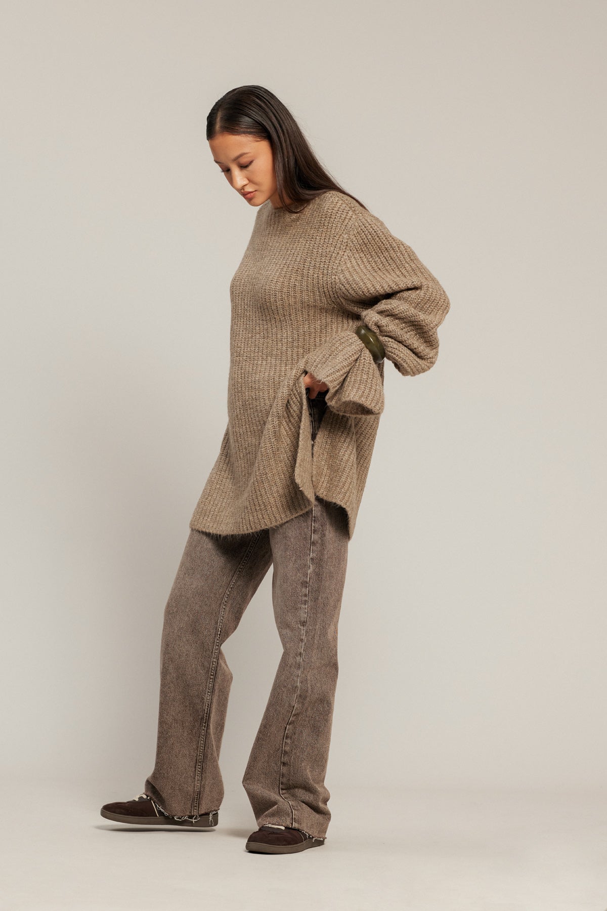 YIRTMAÇLI OVERSIZE TRİKO KAZAK