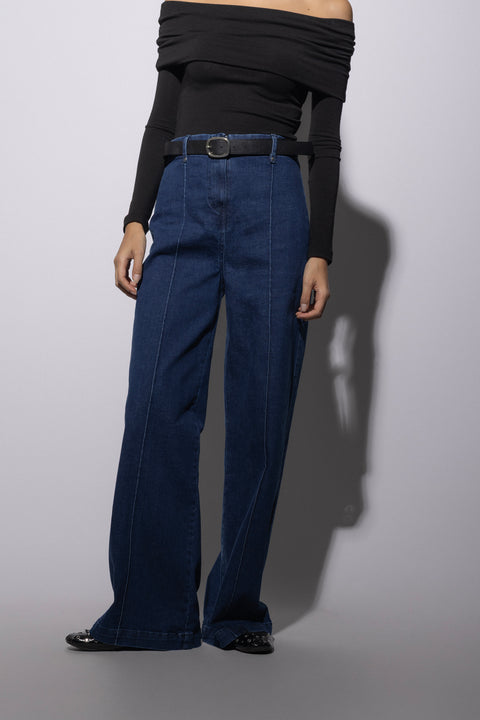 MAVİ — YÜKSEK BEL DİKİŞ DETAYLI DENIM PANTOLON