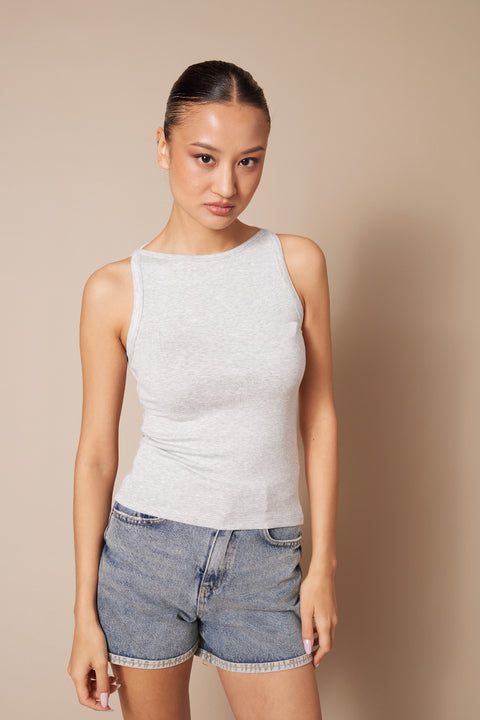 GRİ — YUMUŞAK DOKULU HALTER TOP